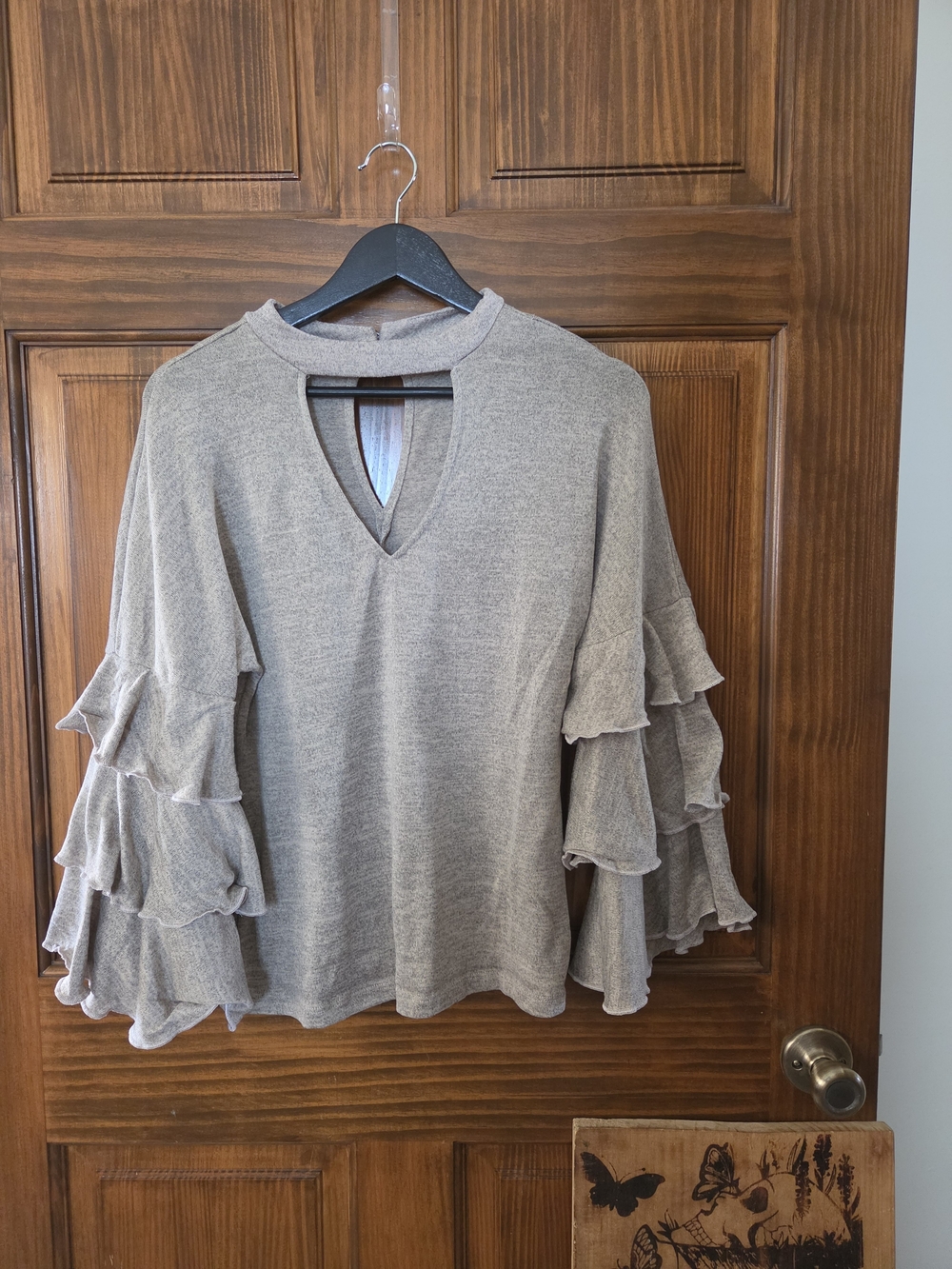 Soulmates Taupe Ruffle Sleeve Choker Top